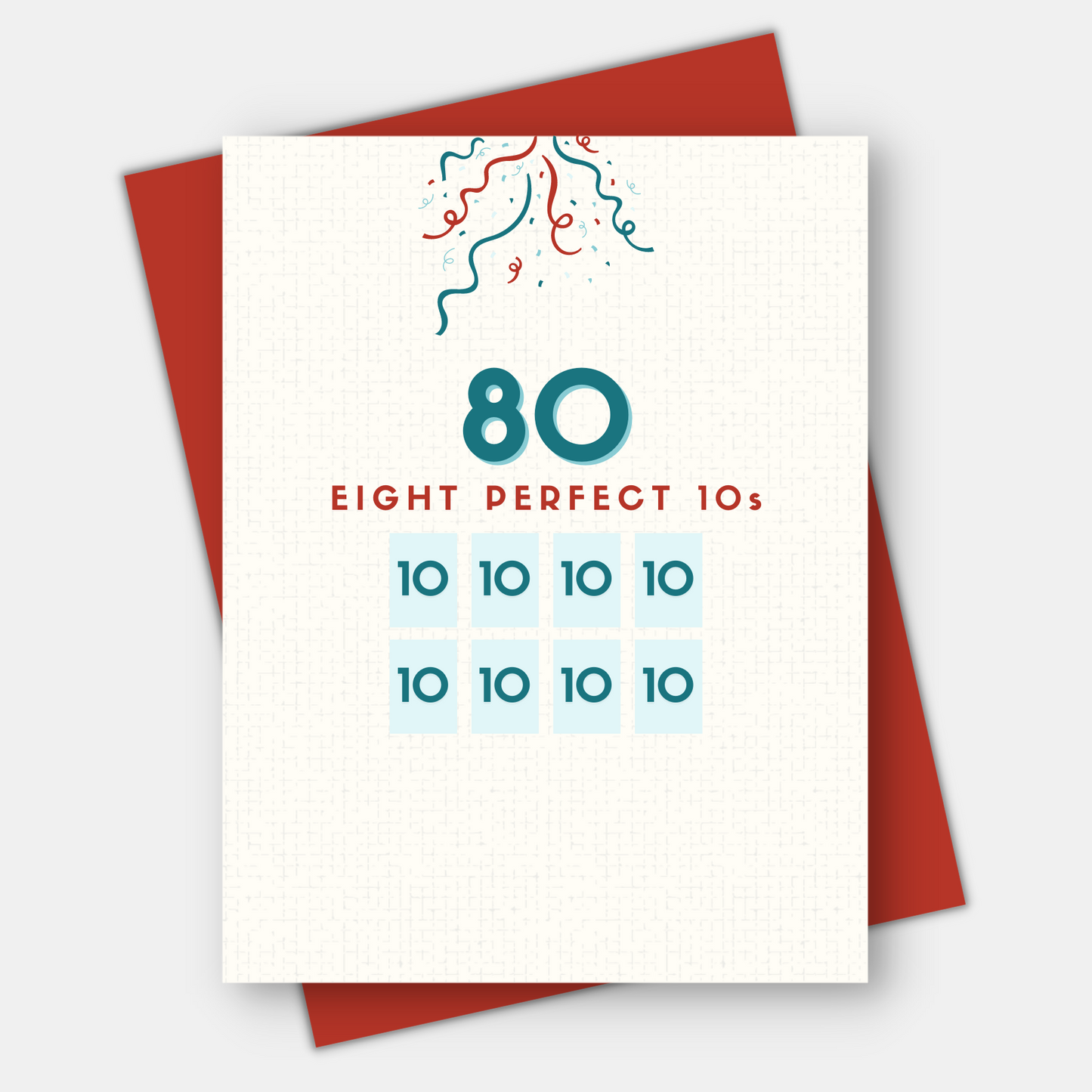 Think of 50 as five perfect 10's, available for 60, 70, 80, 90 or 100th birthday