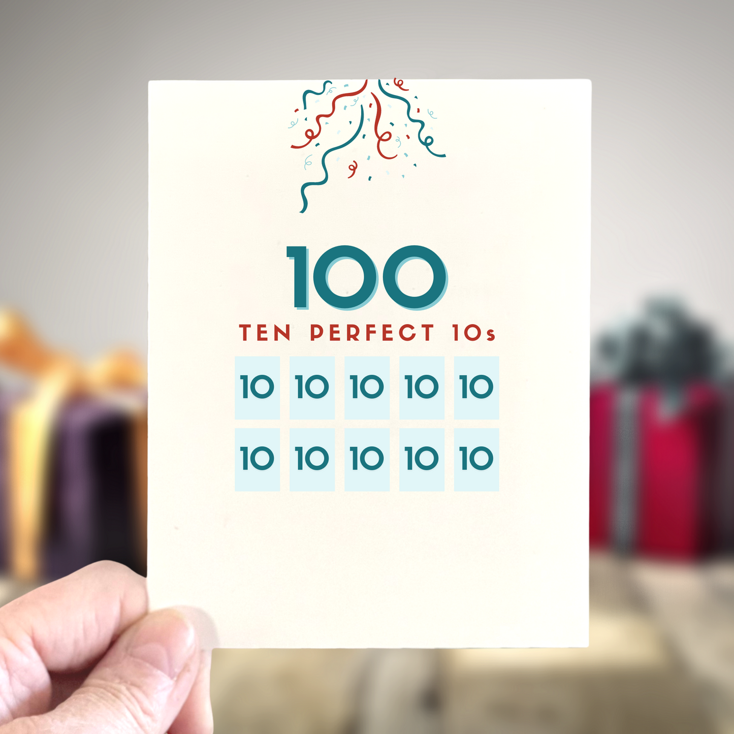 Think of 50 as five perfect 10's, available for 60, 70, 80, 90 or 100th birthday