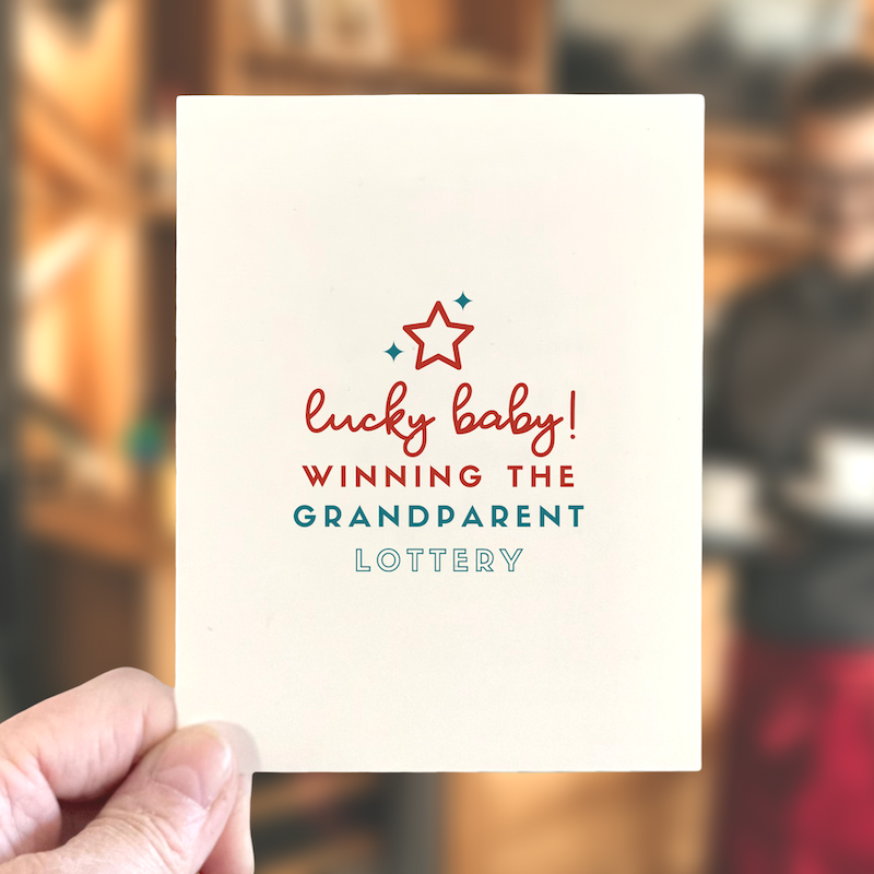 Lucky Baby, Winning the Grandparent Lottery, New Baby Card