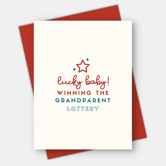 Lucky Baby, Winning the Grandparent Lottery, New Baby Card
